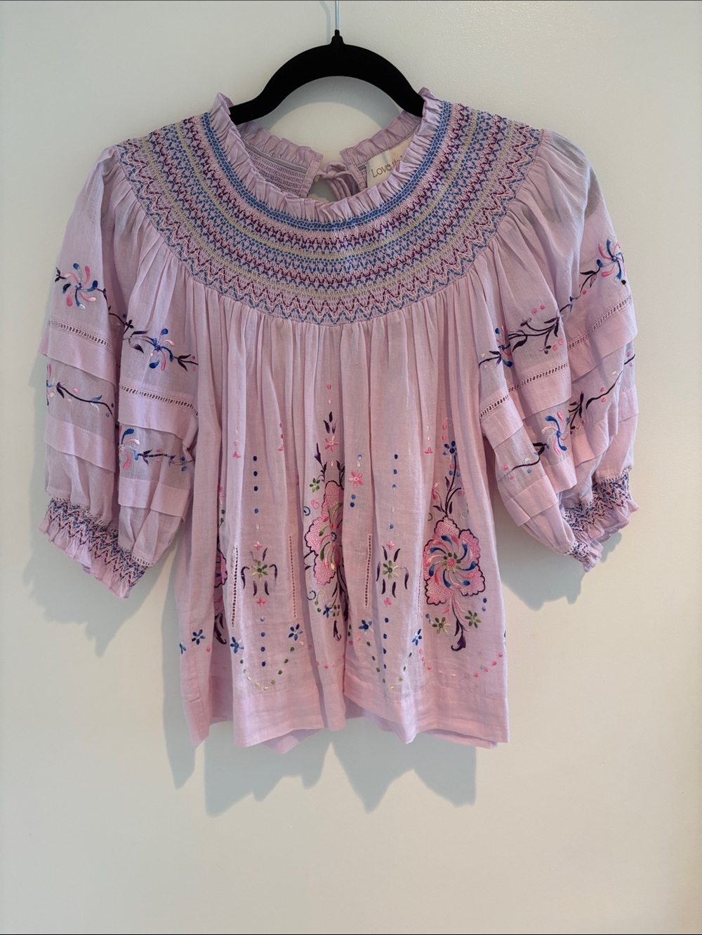 Lavender Embroidered Smocked Yoke Blouse - Love the Label - Picture 1 of 7